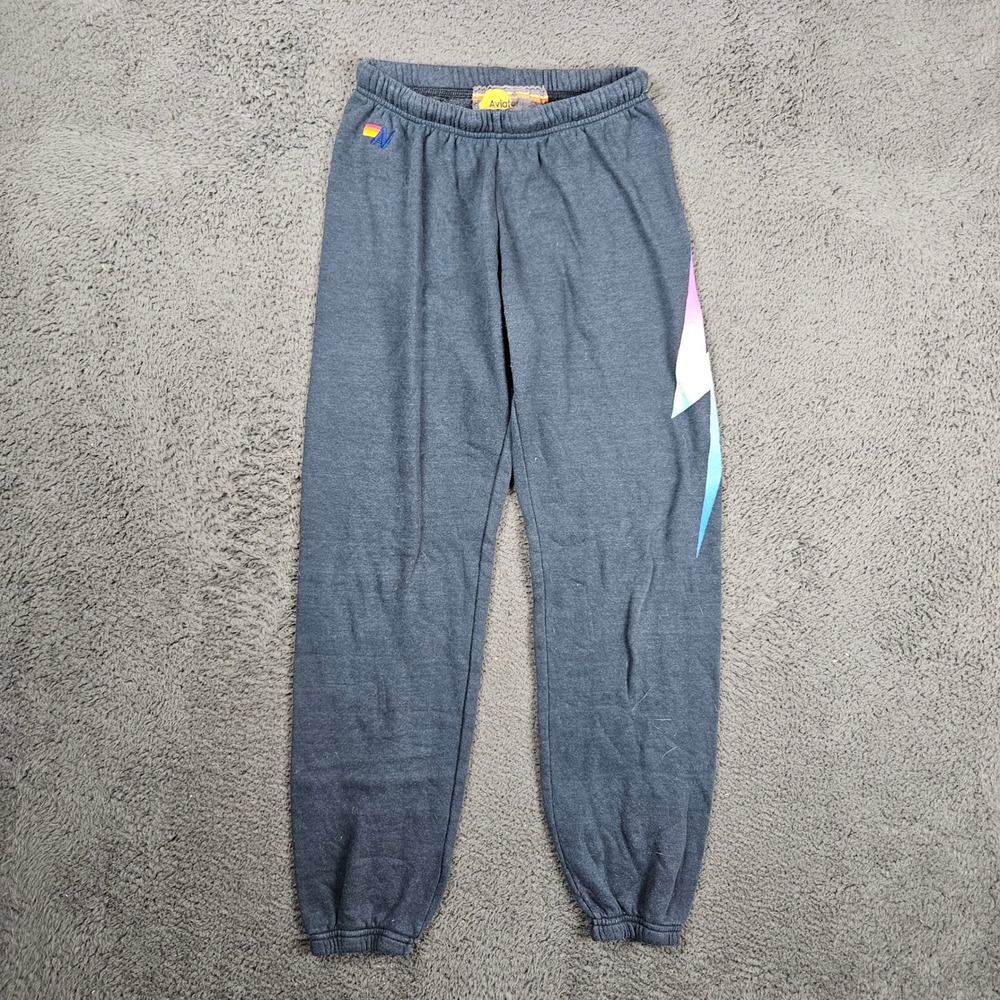 Aviator Nation Charcoal Gray Rainbow Bolt Sweatpants Medium Made in USA